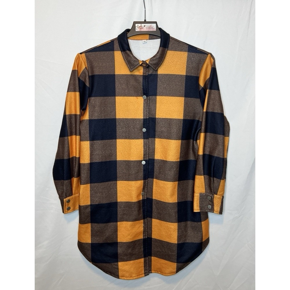 Womens Size XXL Casual Lg Sleeve Orange/Blue‎ Plaid Snap Closure Long Cardigan